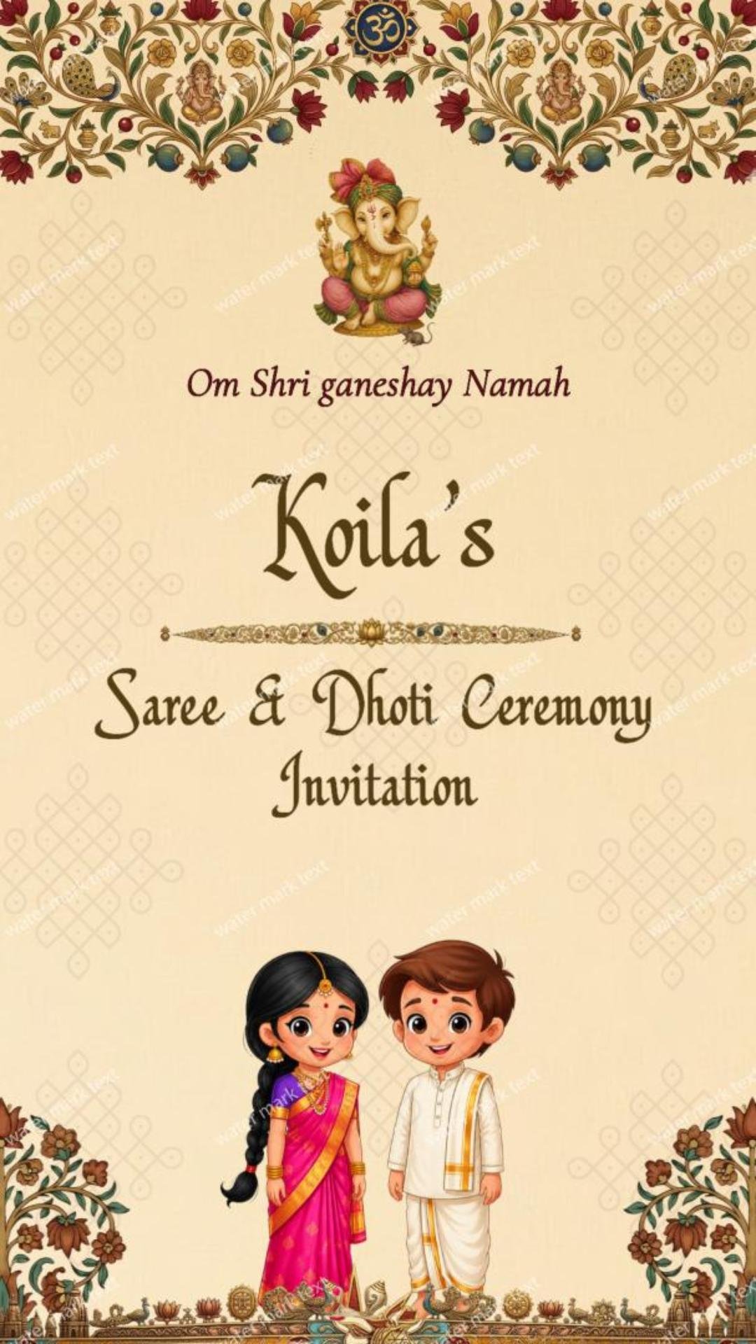 Customized Traditional English Saree &amp; Dhoti Ceremony Invitation Video | MMI Invites 34892