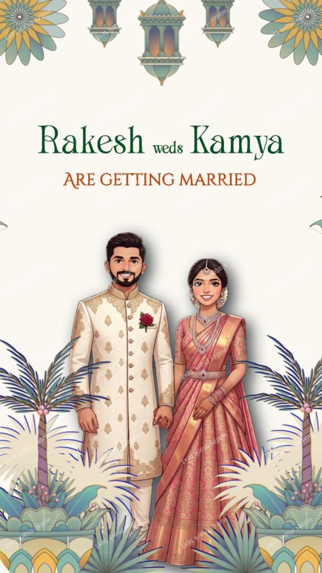 Traditional Caricature Wedding Invitation  3431
