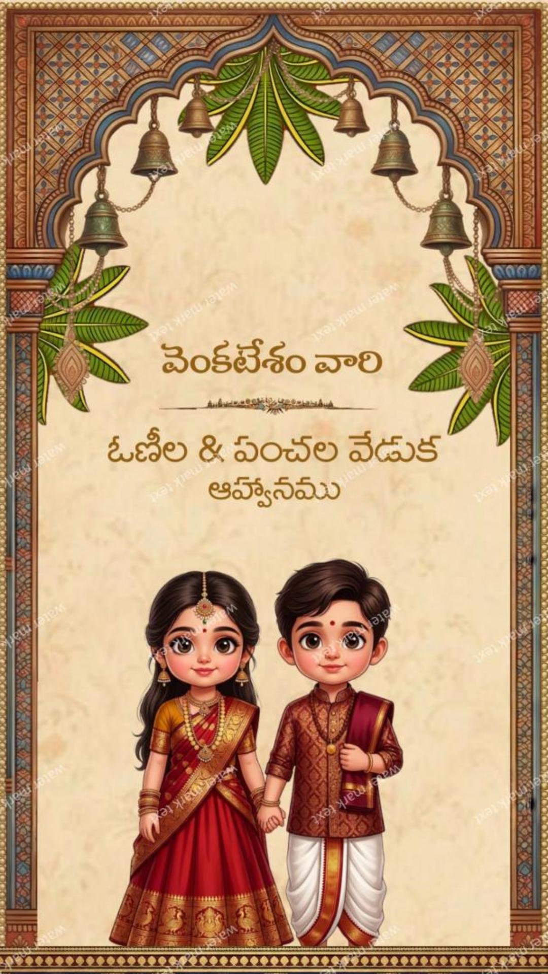 34891 Vertical Saree &amp; Dhoti Ceremony Invitation in Godavari Andhra Slang | MMI Invites